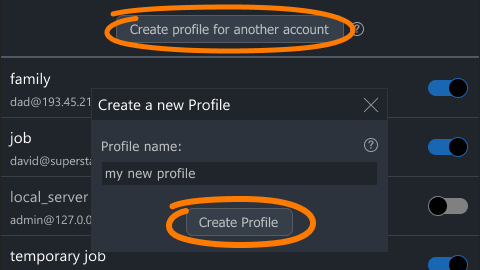 Open profiles manager to create a new application profile Menu item that opens Application profiles manager