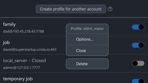 Open profiles manager to create a new application profile Menu item that opens Application profiles manager