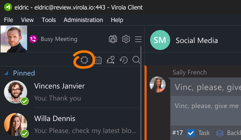 Choose either dark or light mode for your client app Light/dark mode switch in Virola