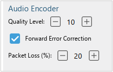 Adjust audio encoder setting to your Internet connection quality Audio encoder settings in Virola Client