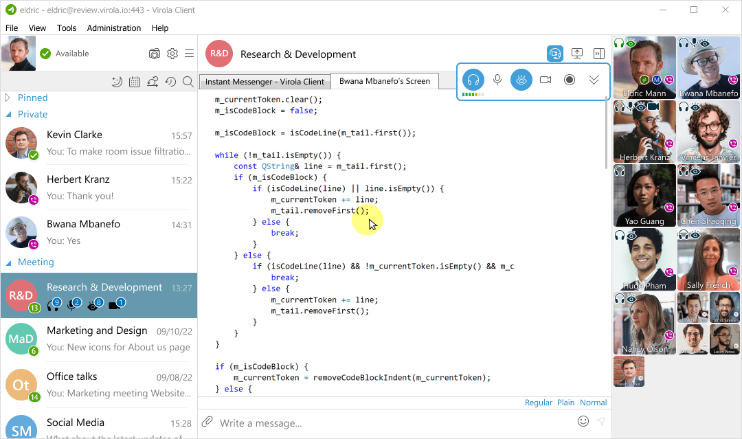 Give your co-workers access to your computer Remote control in Virola Corporate Messenger