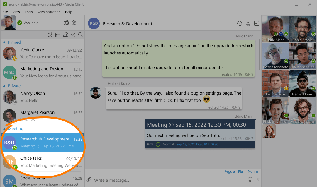 Create a separate group for any topic you need to discuss Topic-based channels in self-hosted Virola messenger