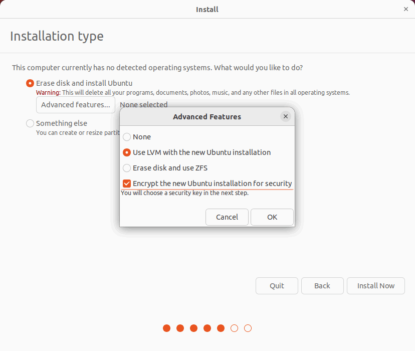 Ubuntu 安装类型设置屏幕截图