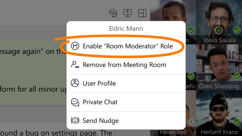Give moderator permissions to room participants How to enable or disable moderator role