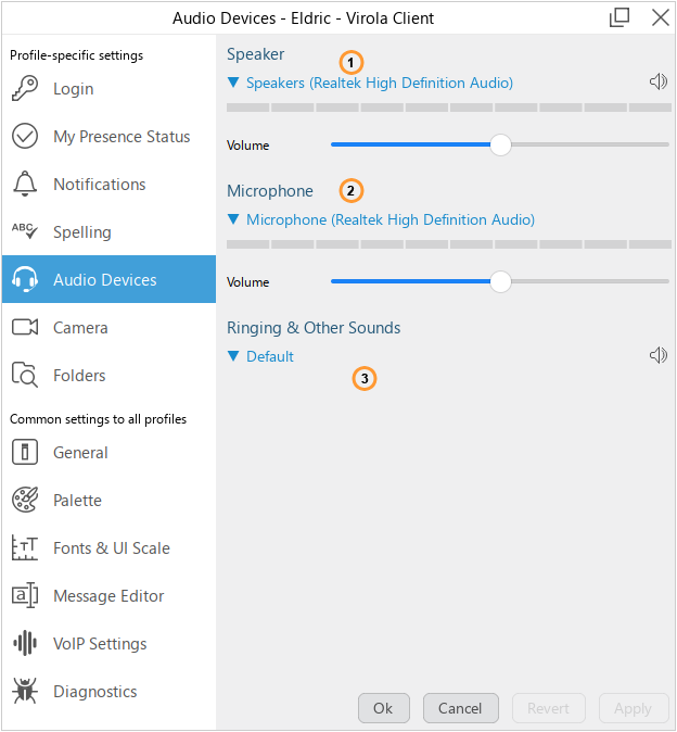 Audio settings tab